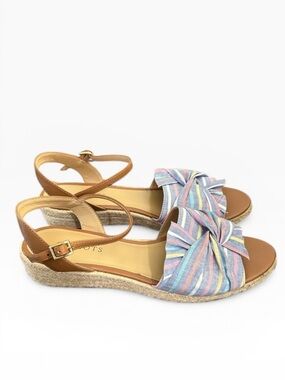 Talbots Pamela Twist Espadrille Wedge Sandals Biscayne Blue Stripe Size 9.5